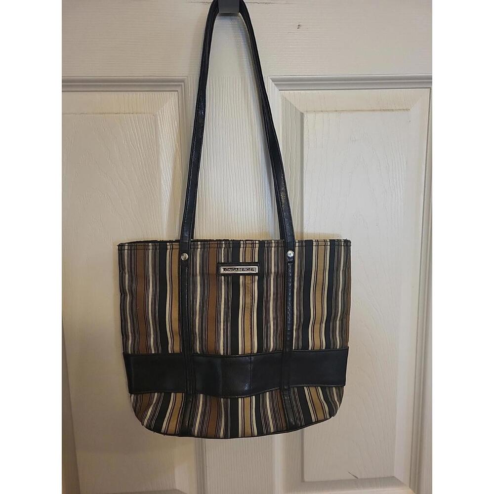 Longaberger Homestead Legacy Brown Tan Striped Tote Bag Purse 12”x9”x3.5”